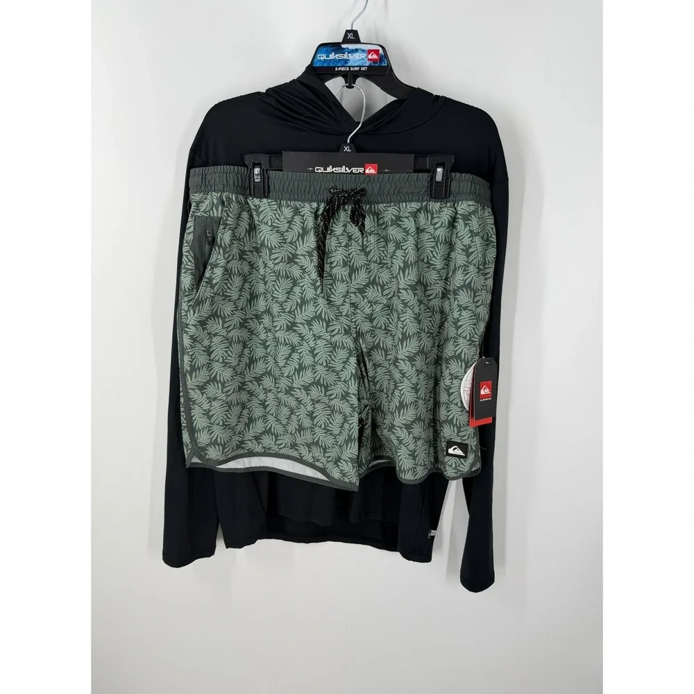 Quiksilver 2-Piece Surf Set Hooded Rash Guard & Swim Trunks Men Size XL NEW
